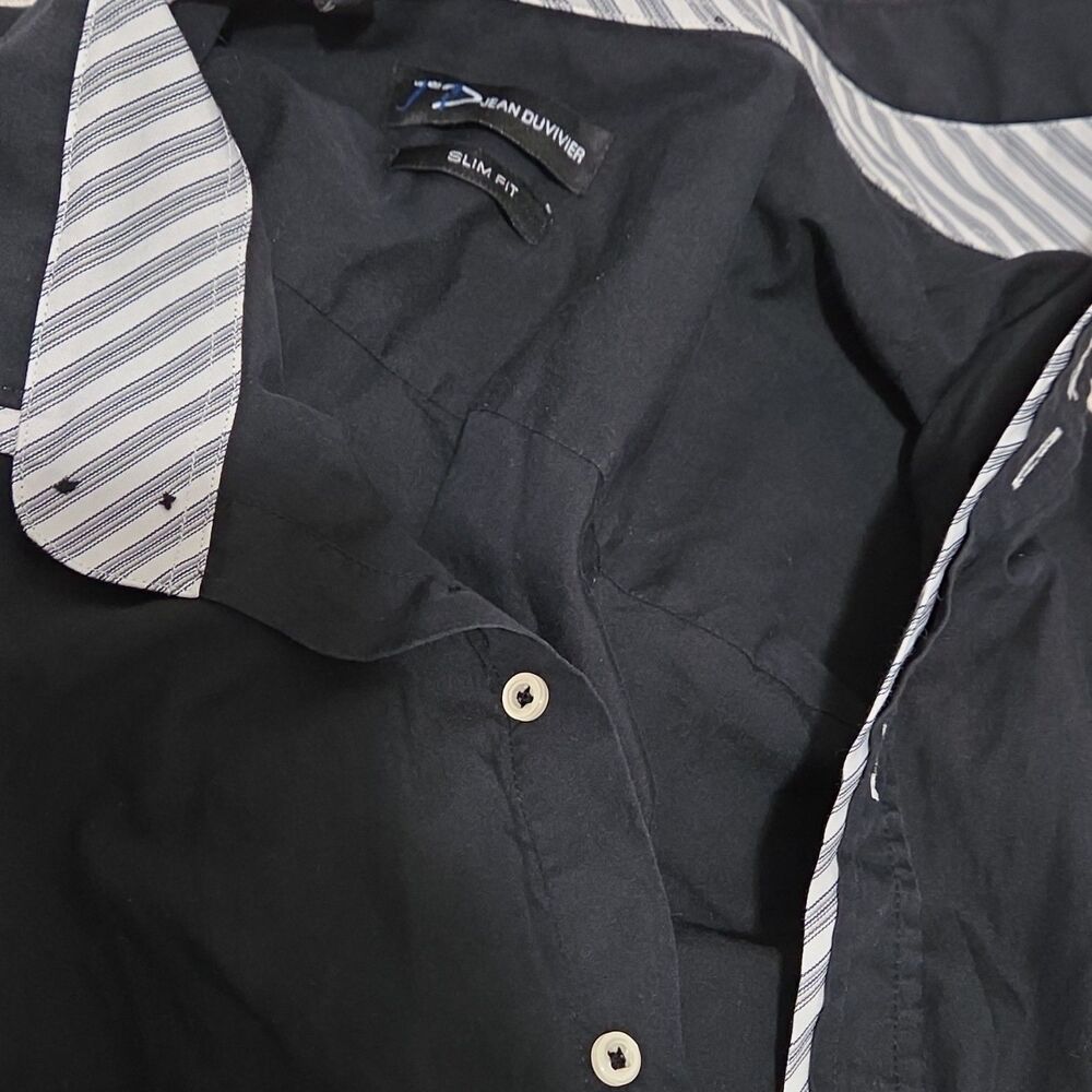 Jean Duvivier Men's Slim Fit Contrast Trim Dress Shirt
